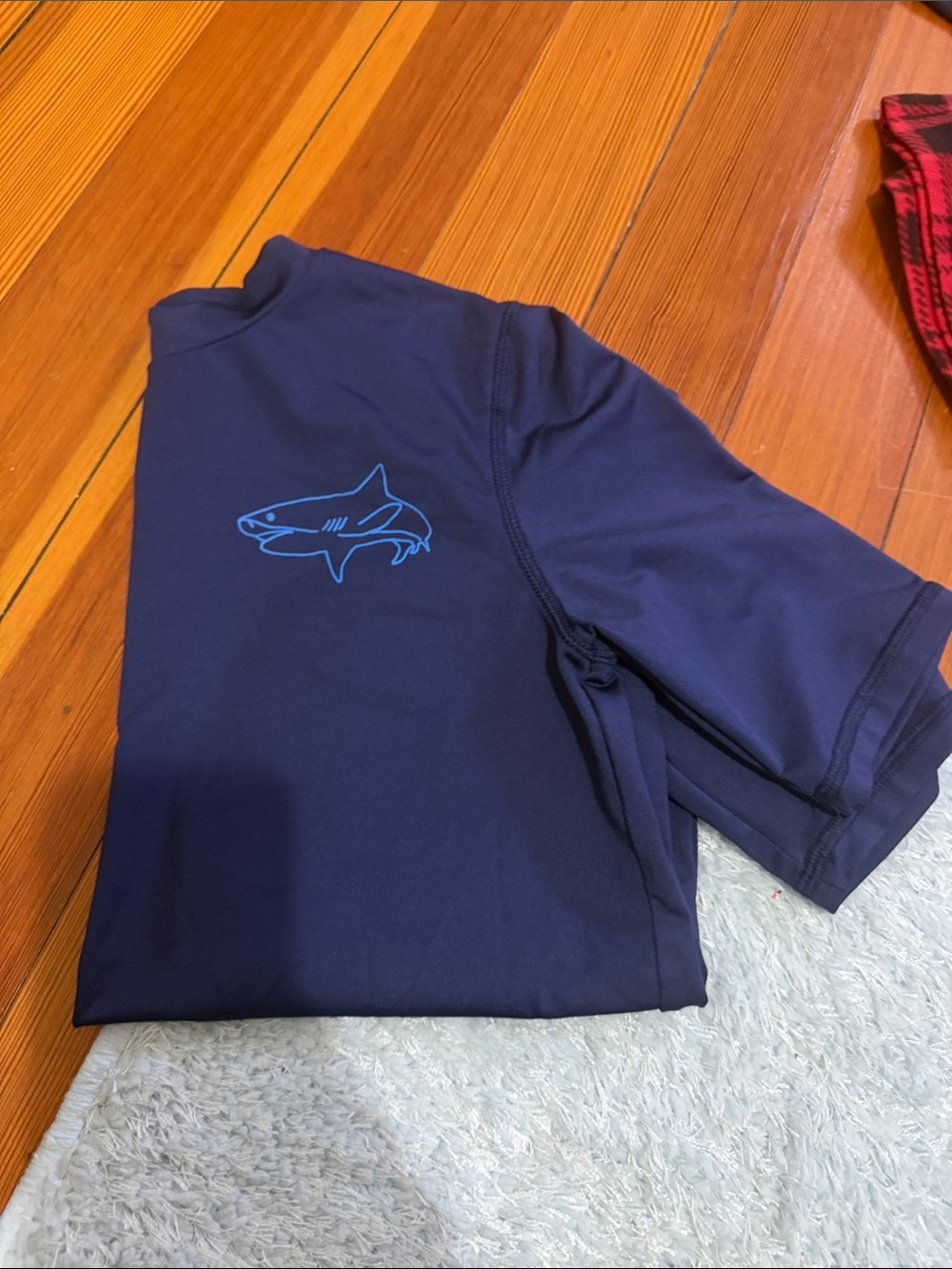 Cat & Jack Navy Blue Kids Swim Rashguard with Light Blue Shark Graphic